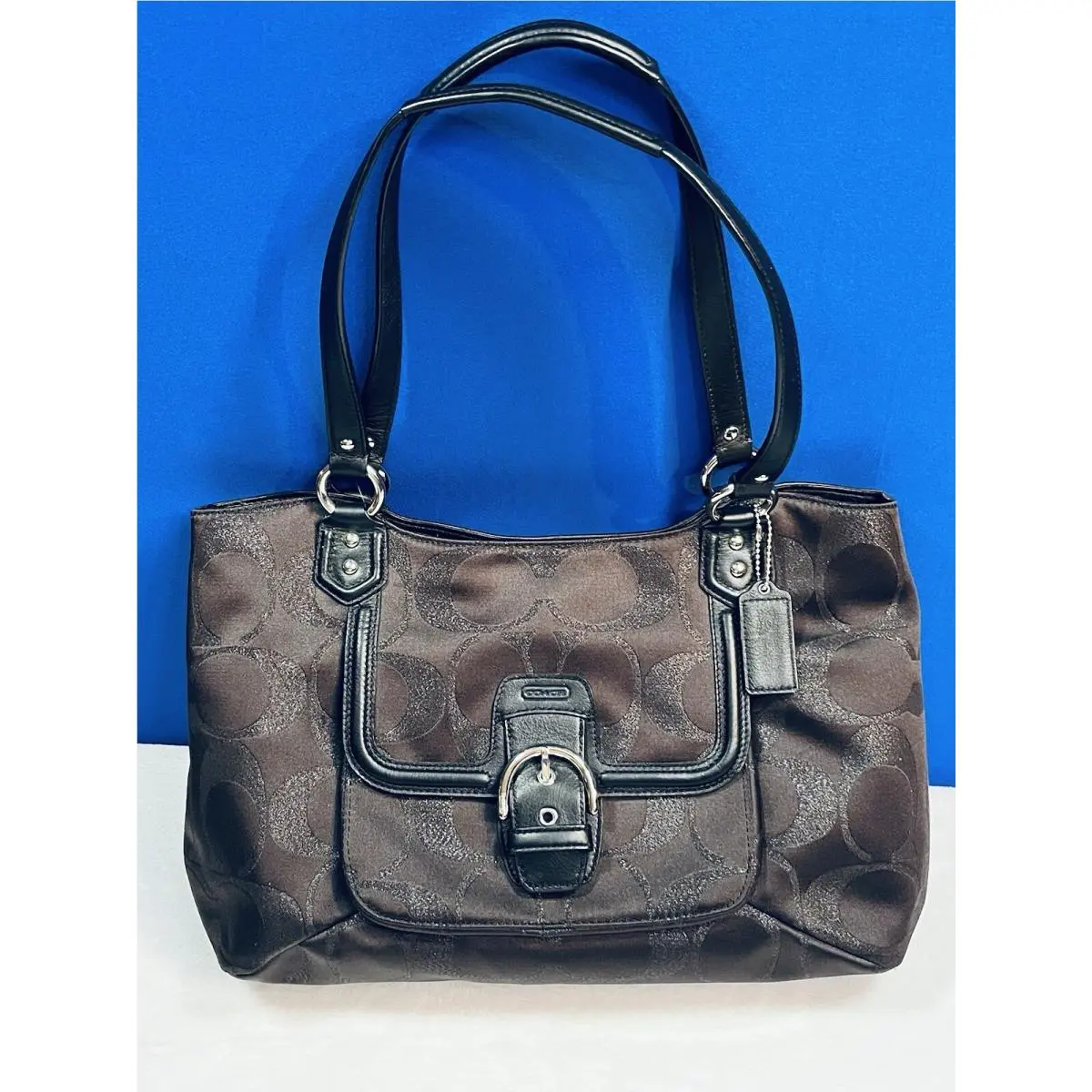 Coach Campbell Belle Signature Metallic Carryall Tote Bag F26246 Black