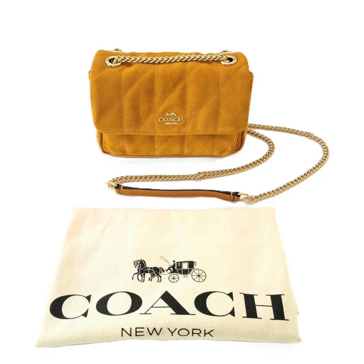 Coach CEU18 Elodie 18 Suede Leather Quilted Crossbody Small Bag Marigold Handbag