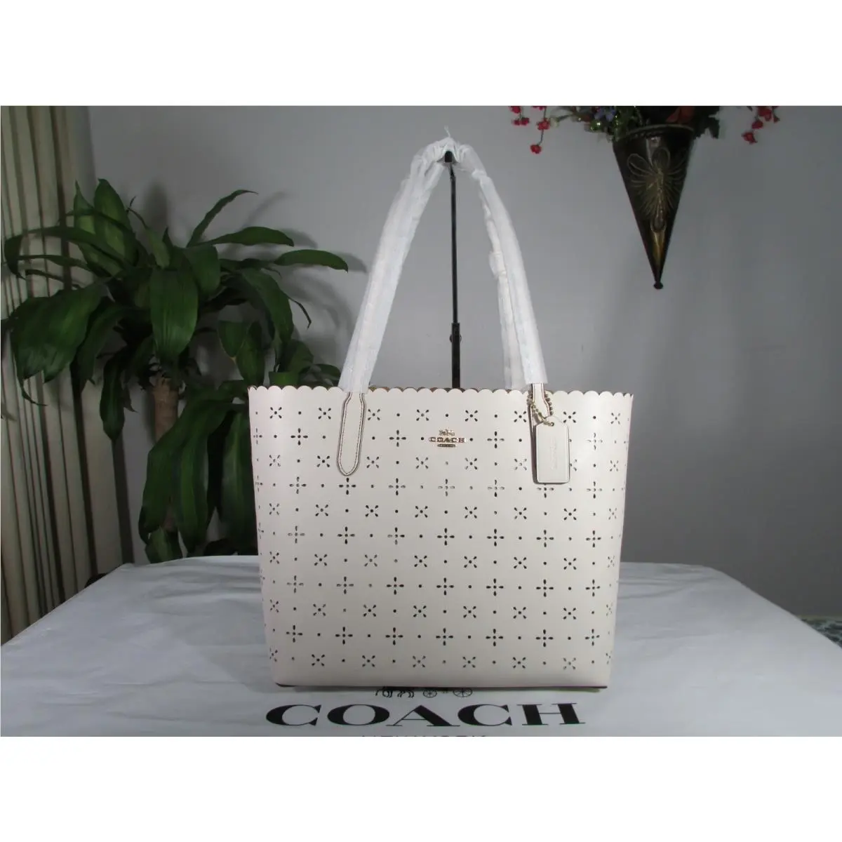 Coach Textured Leather Laser Cut Tote CA198 Chalk