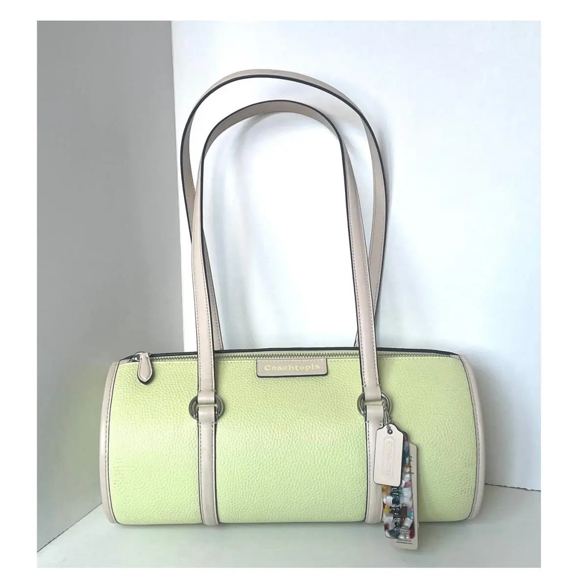 Coach Barrel Bag CT382 Coachtopia Pale Lime Cloud Leather Medium Zip Bag