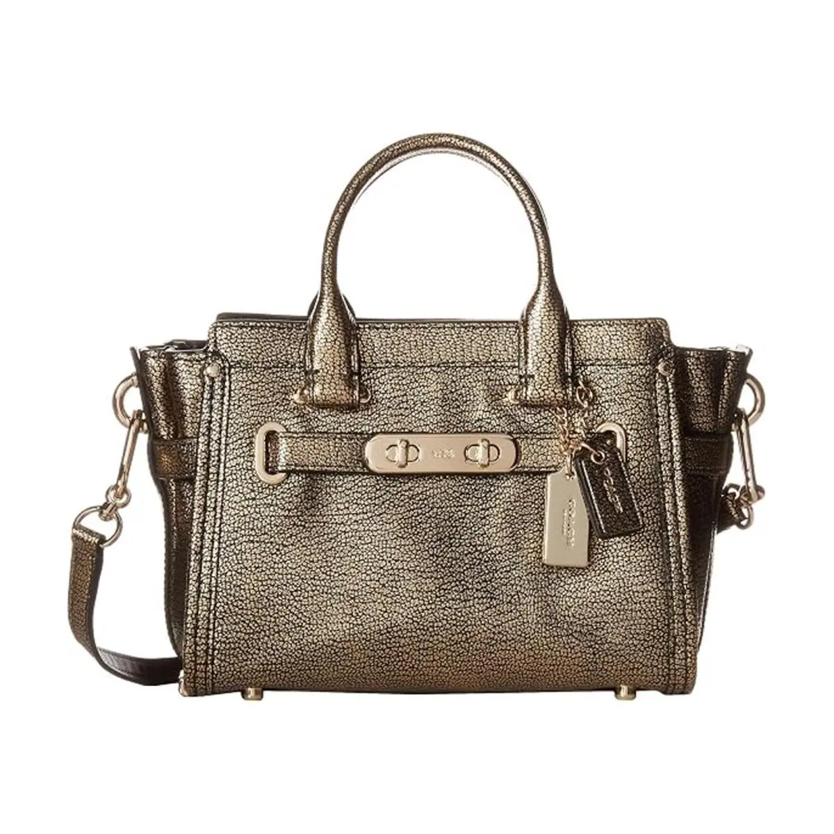 Coach Metallic Pebble Swagger 20 Carryall Handbag Zip Bag Light Gold Purse