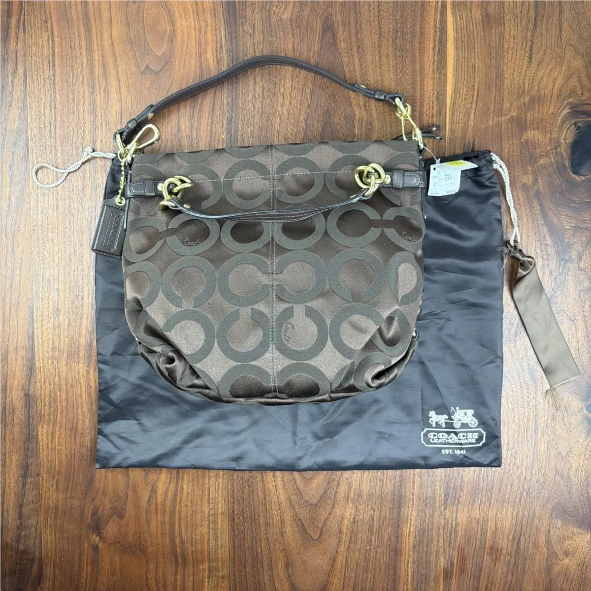 Coach Brooke Hobo Brown Canvas Op Art 14147 Purse Leather/ Gold Hardware Y2K