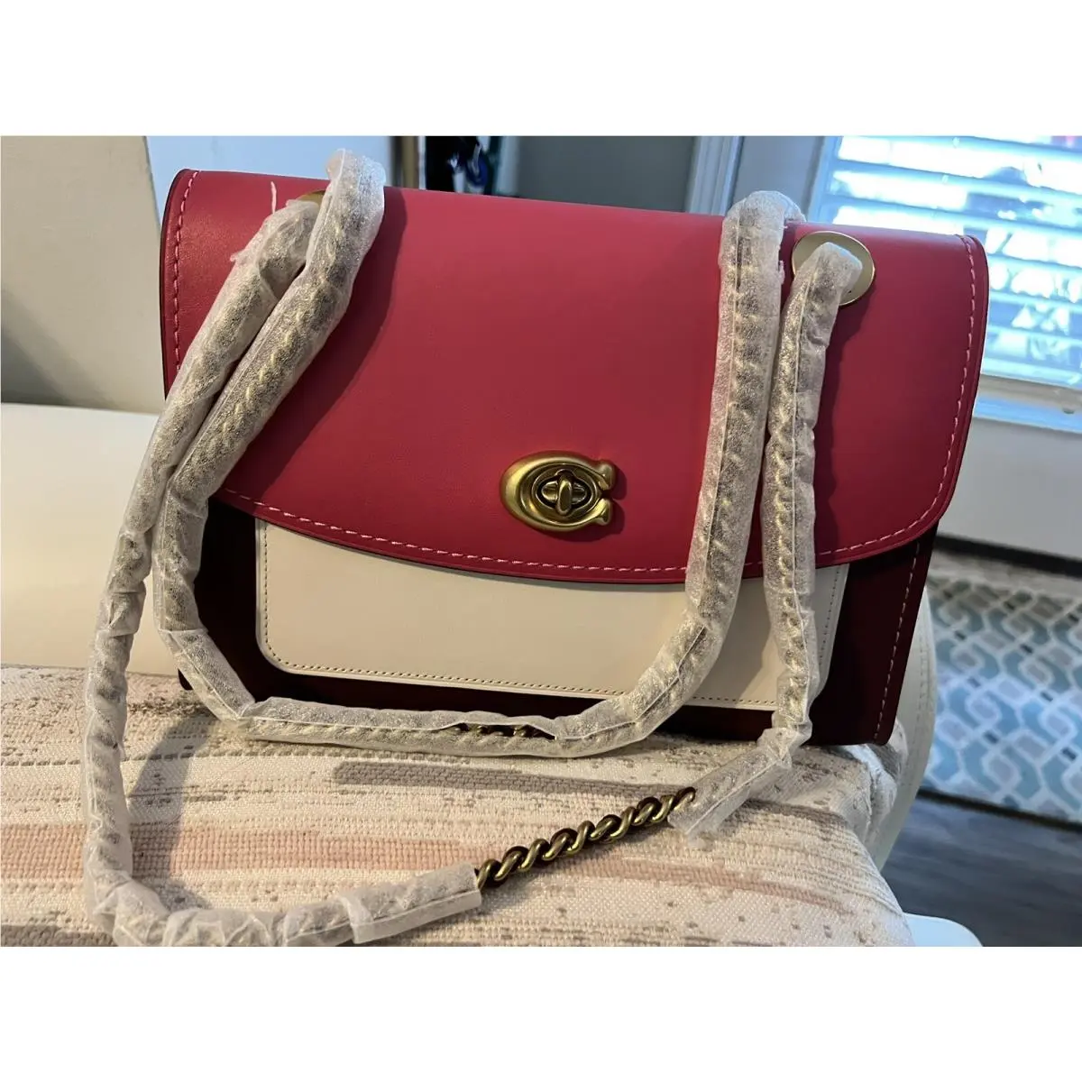 Coach 26851 Colorblock Parker Leather Shoulder Bag Pink Multi/brass