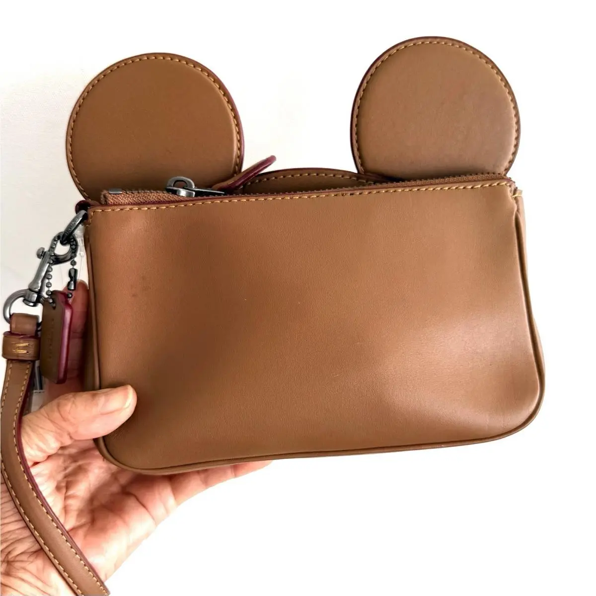 Coach X Disney Leather Mickey Mouse Ears Large Wristlet Purse F59529 Saddle