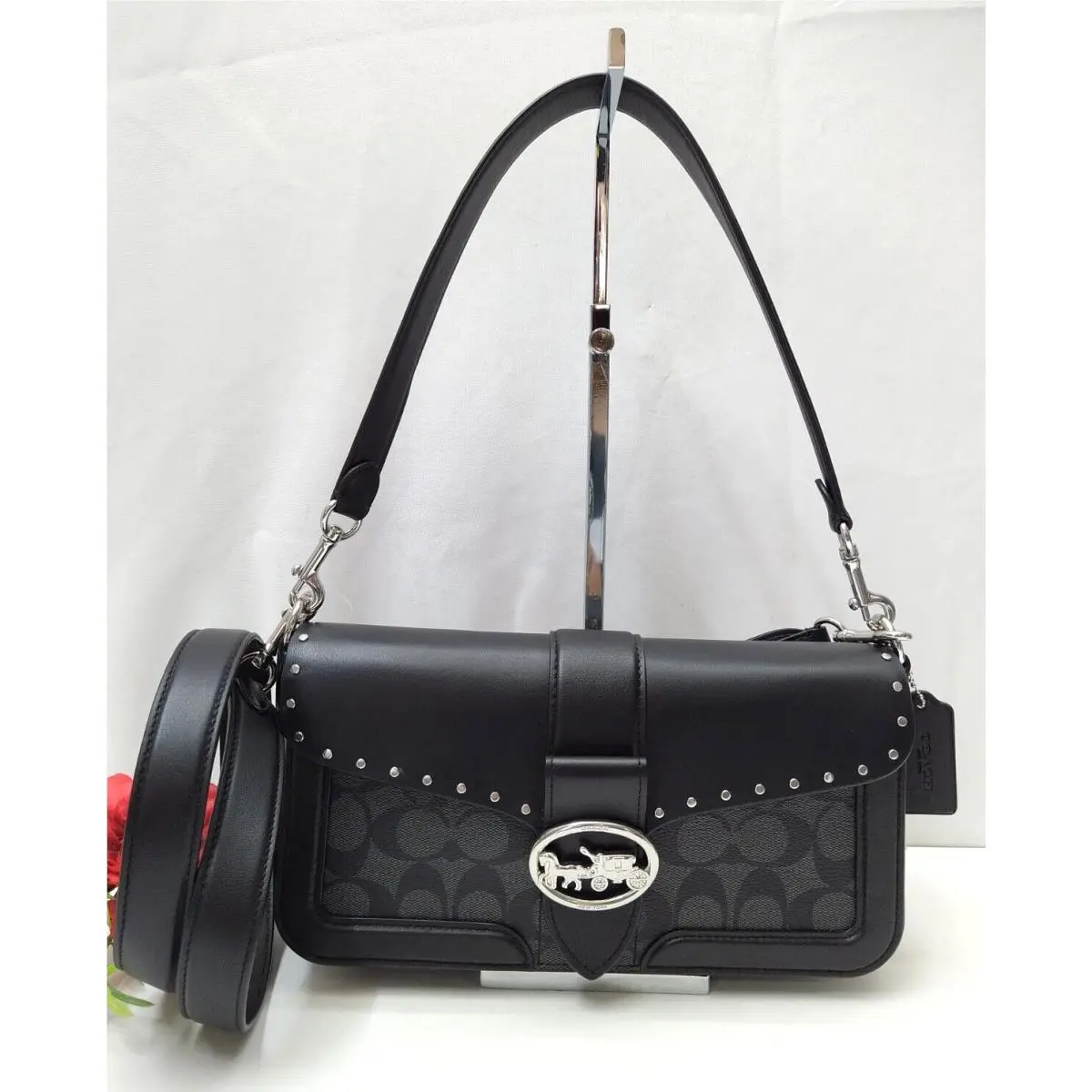 Coach Georgie Colorblock Signature Canvas with Rivets Shoulder Bag