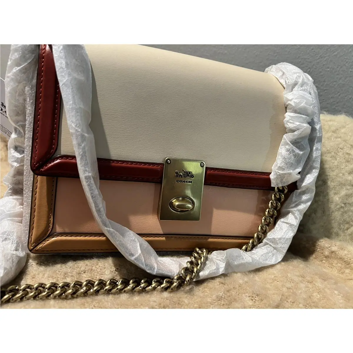 Coach Colorblock Hutton Leather Shoulder Bag Taupe Ginger Multi 89070