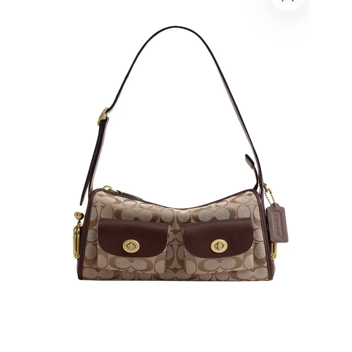 Coach Haversack Turnlock Medium Signature Jacquard Shoulder Bag 27 in Brass/kha