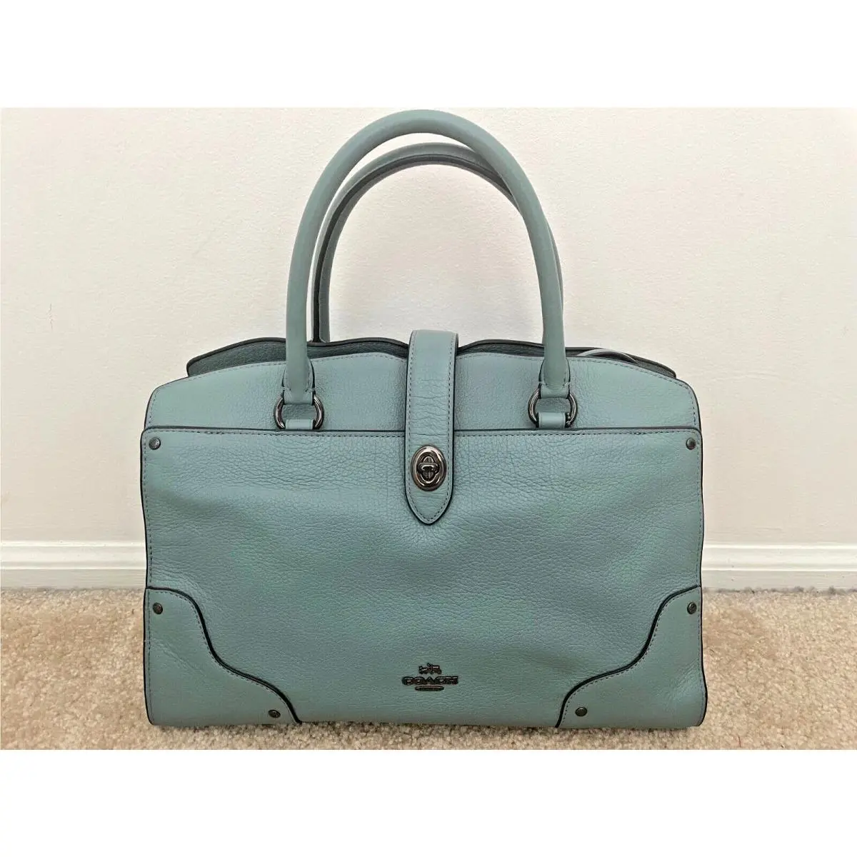 Coach Mercer 30 Satchel Crossbody Cloud Blue Grain Leather 37575