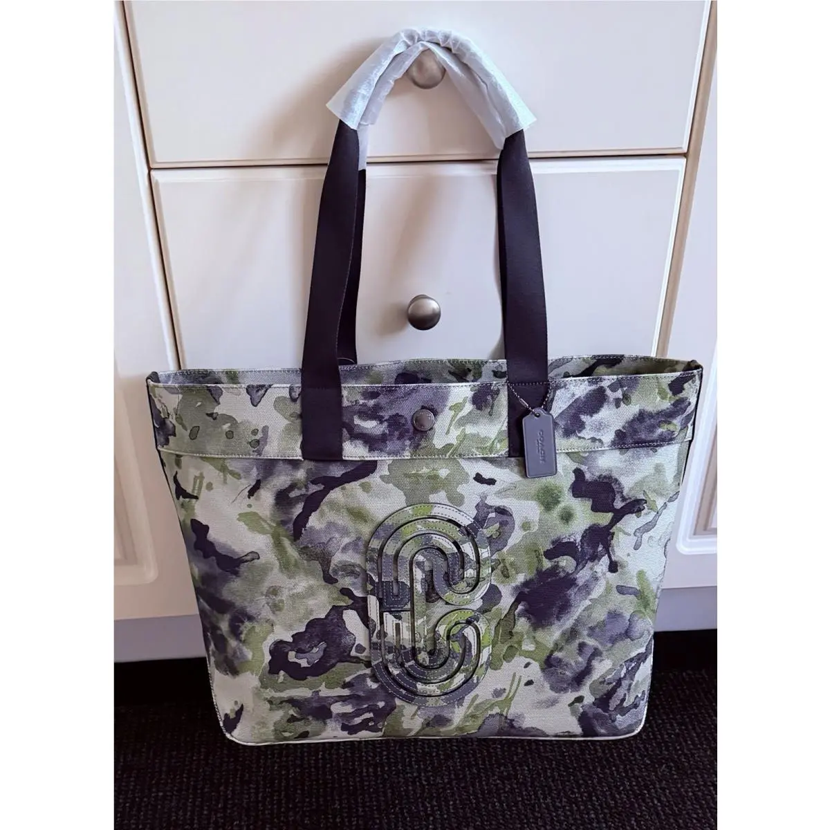 Coach Watercolor Print Green/multi Canvas Coach Patch Large Tote 89892