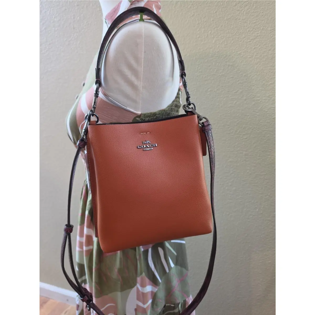 Coach Molly Bucket 22 Snake Embossed Strap Leather Crossbody Small Sunset