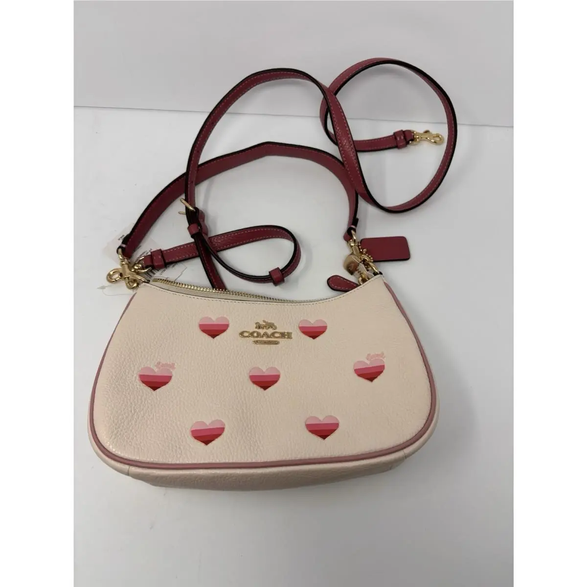 Coach Teri Pebbled Shoulder Bag Pink Heart Accent Gold Hardware