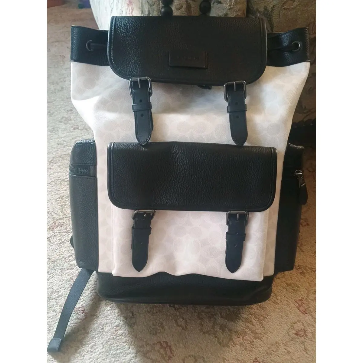 Coach Men`s Sprint Large Backpack Pebbled Leather Gunmetal Chalk CB112 Black