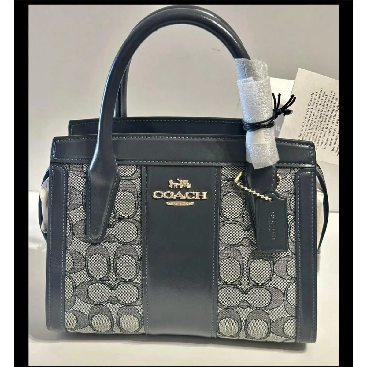 Coach Andrea Carryall Satchel CT766 Signature Jacquard Navy Leather Trim Bag
