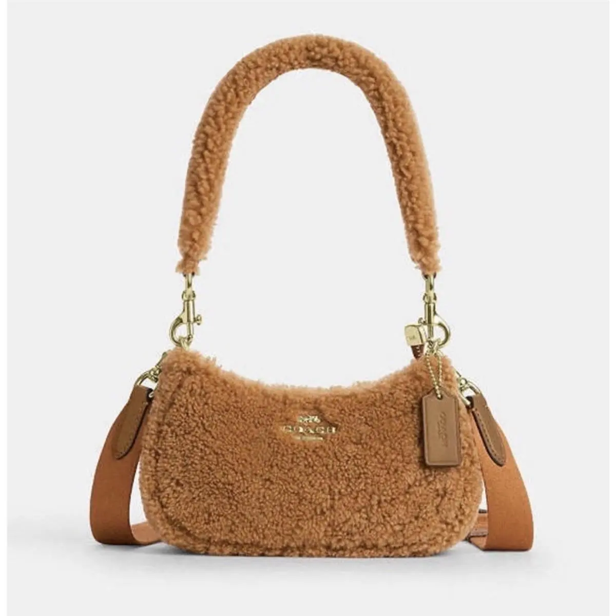 Coach Crescent Sherpa Shoulder /crossbody Zip Logo Detachable Strap