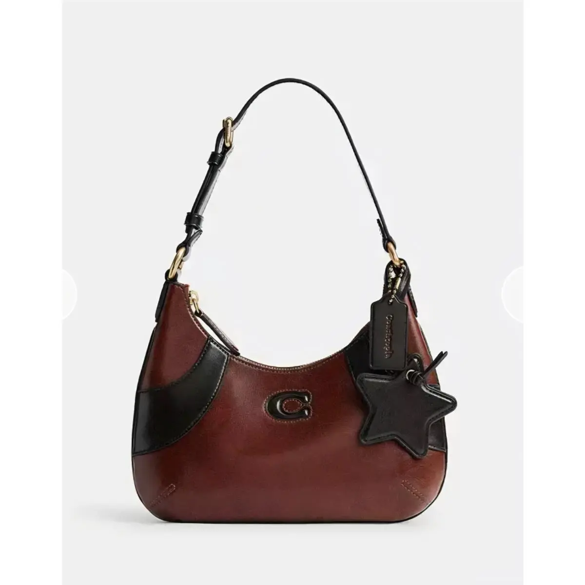 Coach Bowling Flat Hobo Shoulder Bag in Redwood Black CFM94