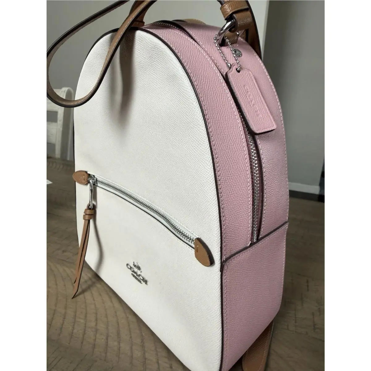 Coach Women’s Colorblock Backpack Chalk/powder Pink Zip Top Handle Silver