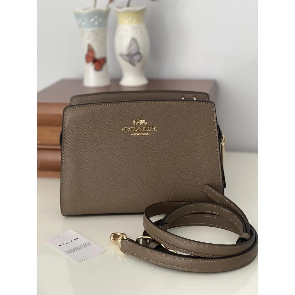 Coach Gia Crossgrain Leather Crossbody Bag In Gold/dark Stone CCK64