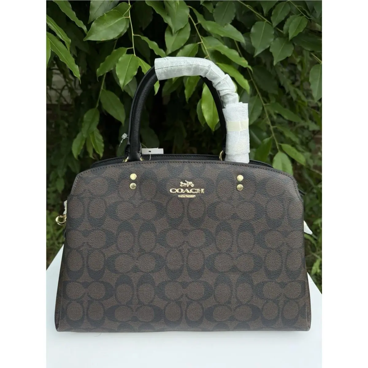 Coach Medium Carryall Satchel Signature Logo Brown Black