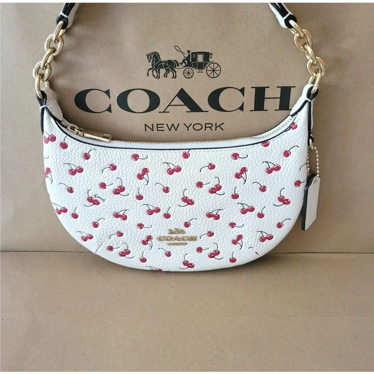 Coach CFD04 Mini Payton Bag Handbag Cherry Print Pebbled Leather Chalk Multi