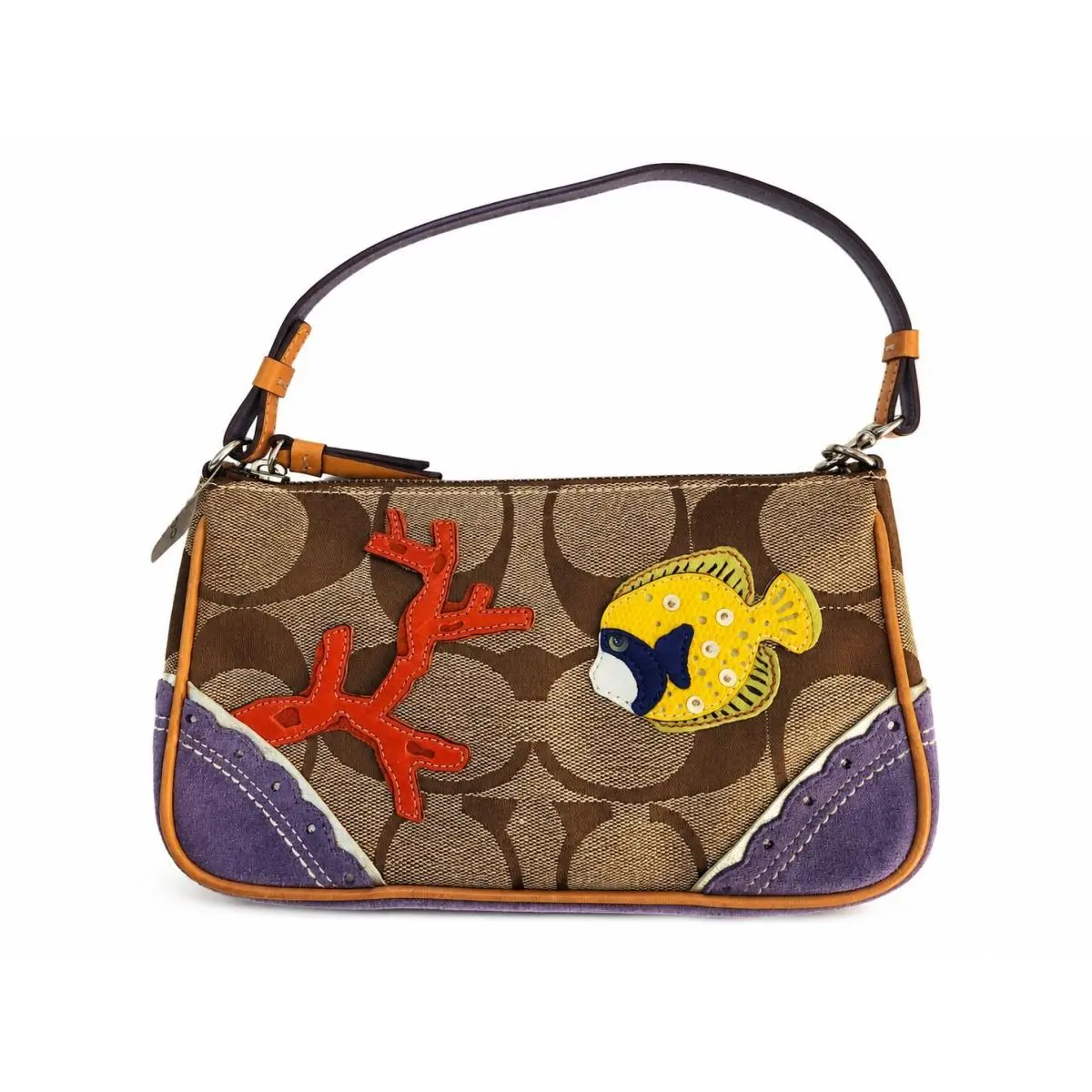 Coach 1491 Signature Fish Coral Applique Demi Shoulder Bag Y2K Brown Purple