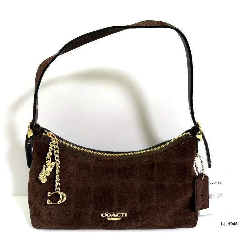 Coach Emeilia Croc Embossed Suede Shoulder Bag Maple CFO46