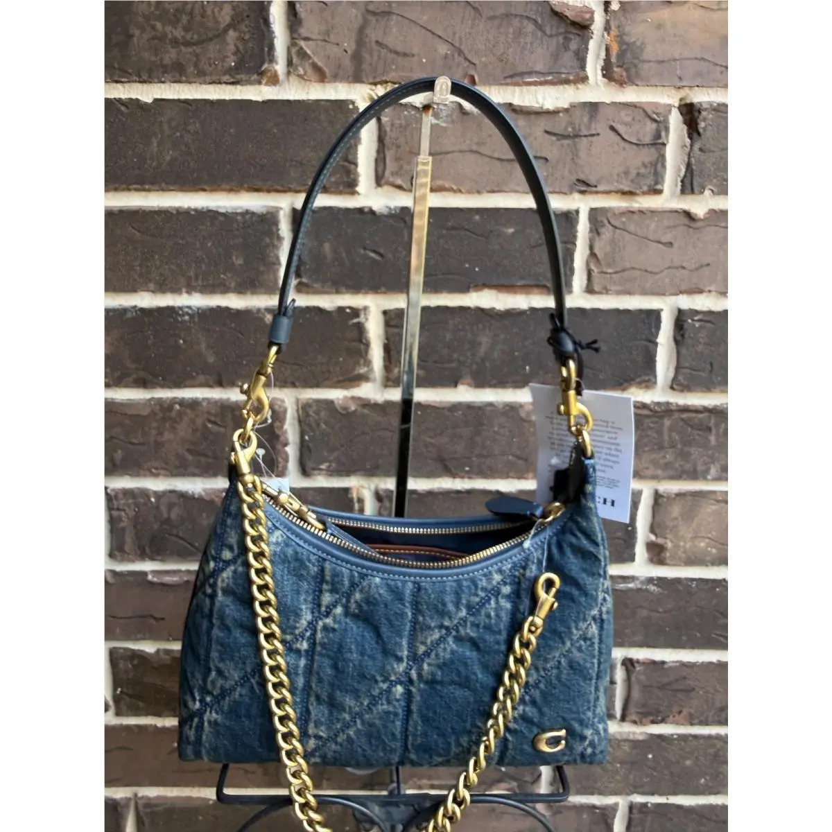 Authent NWT$450 Coach Juliet Shoulder Bag 25 Denim Quilting Dark Indigo 3 Straps