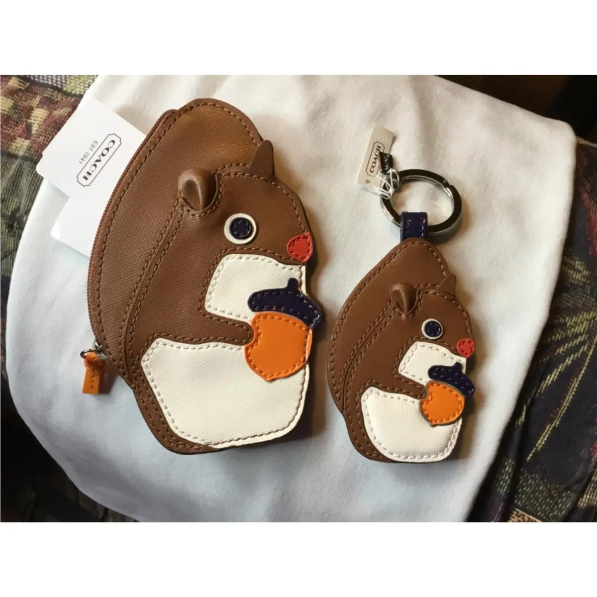 Coach Vintage Squirrel Leather Coin Purse 62274 and Key Chain 62501 Rare