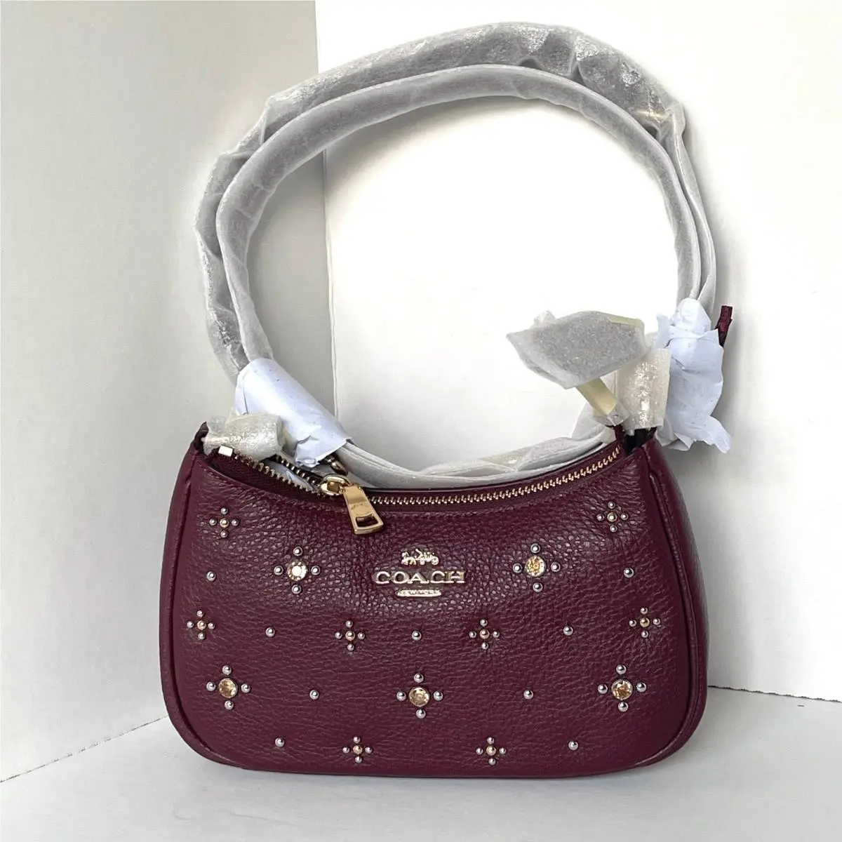 Coach Teri Mini Crossbody Bag CCE43 Dark Wine Crystal Beaded Leather