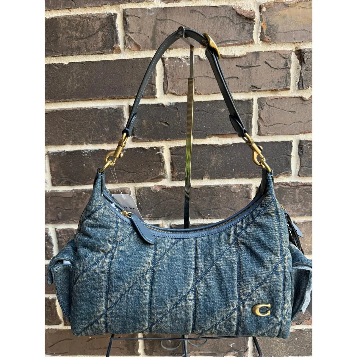 NWT$595 Coach Juliet 30 Quilted Loved Denim Shoulder C/b Dark Indigo 3 Straps