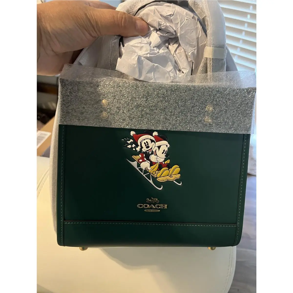 Coach CM844 Disney X Coach Dempsey Tote 22 with Sled Motif Leather Dark Pine