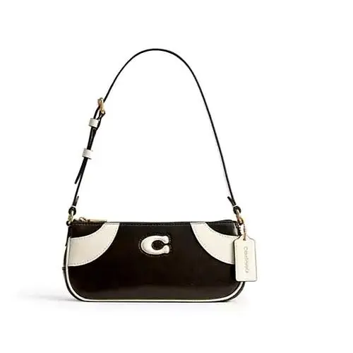 Coach Bowling Coachtopia Small Shoulder Leather Bag Black White CFB01
