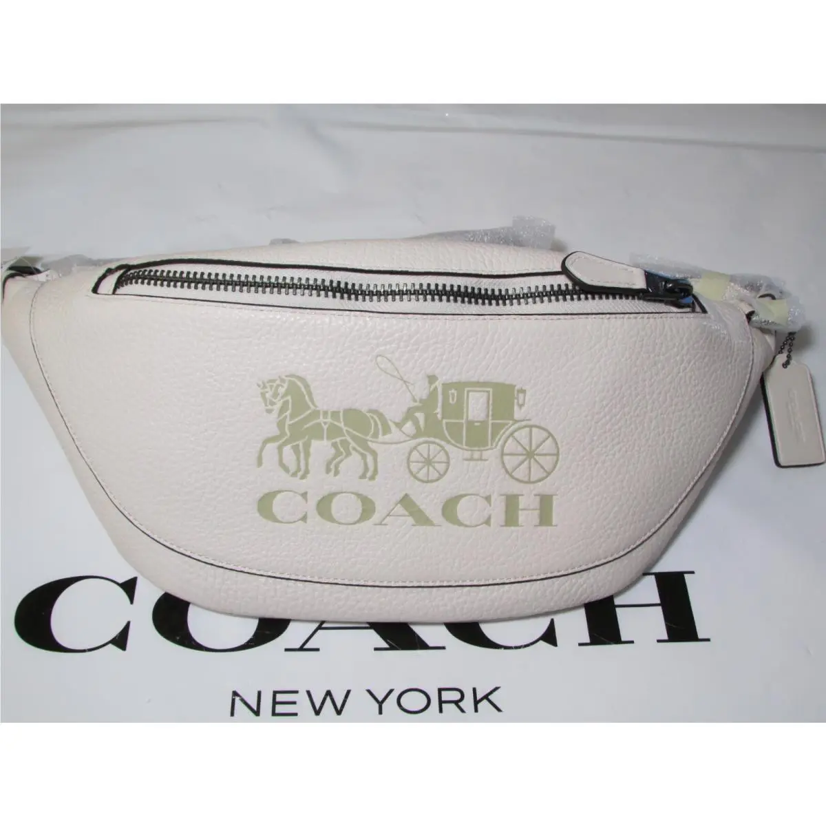Coach Pebble Leather Warren Belt Bag with Horse and Carriage C4137 Chalk
