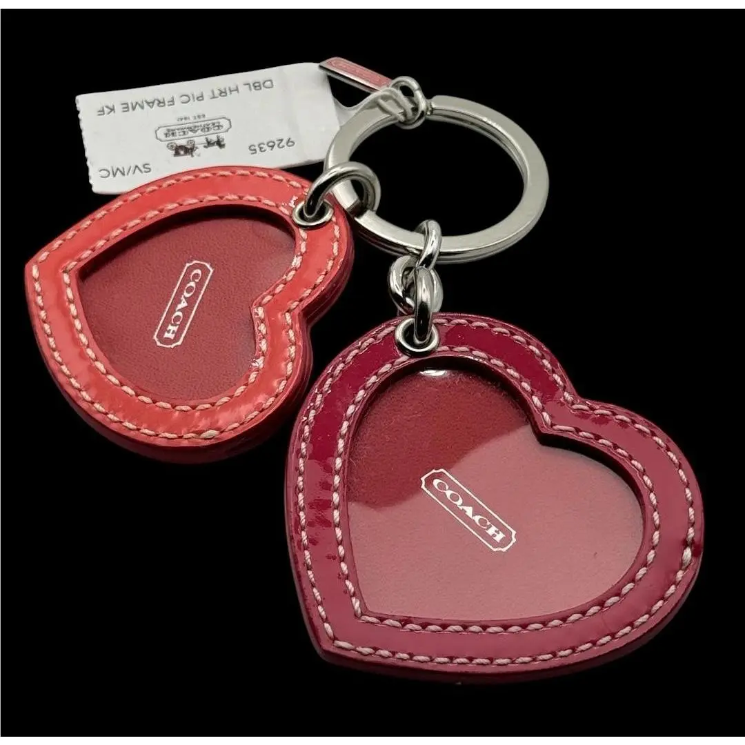 Coach Double Heart Photo Picture Frame Y2K Leather Key Chain Fob Charm 92635