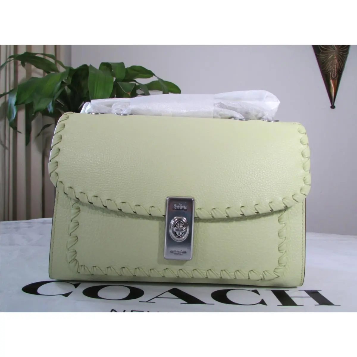 Coach Leatehr Lane Shoulder Bag with Whipstitch CA239 Pale Lime