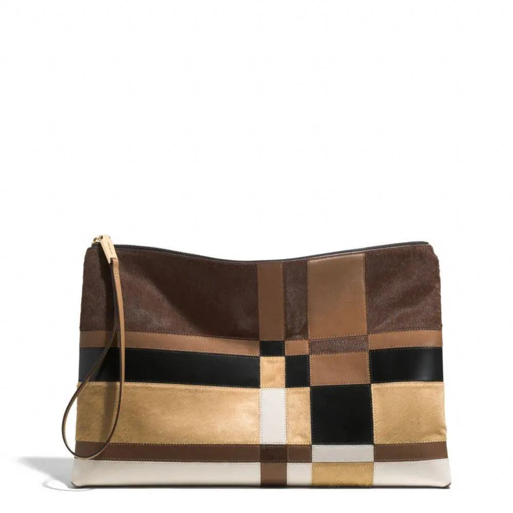 Coach Women`s Clutch Bag Patchwork Large Clutch Leather Haircalf Zip Clutch