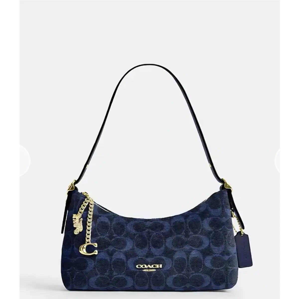 Coach Emeilia Shoulder Bag In Signature Chenille CFN74 Gold Navy