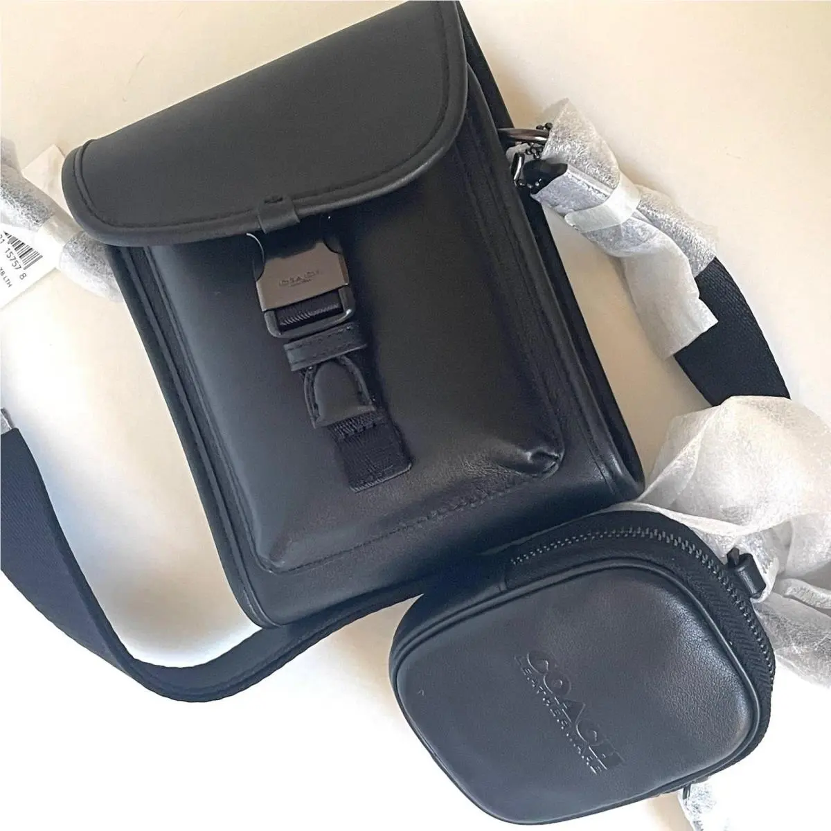 Coach Charter North South Black Leather Pouch C2388 2 In 1 Crossbody