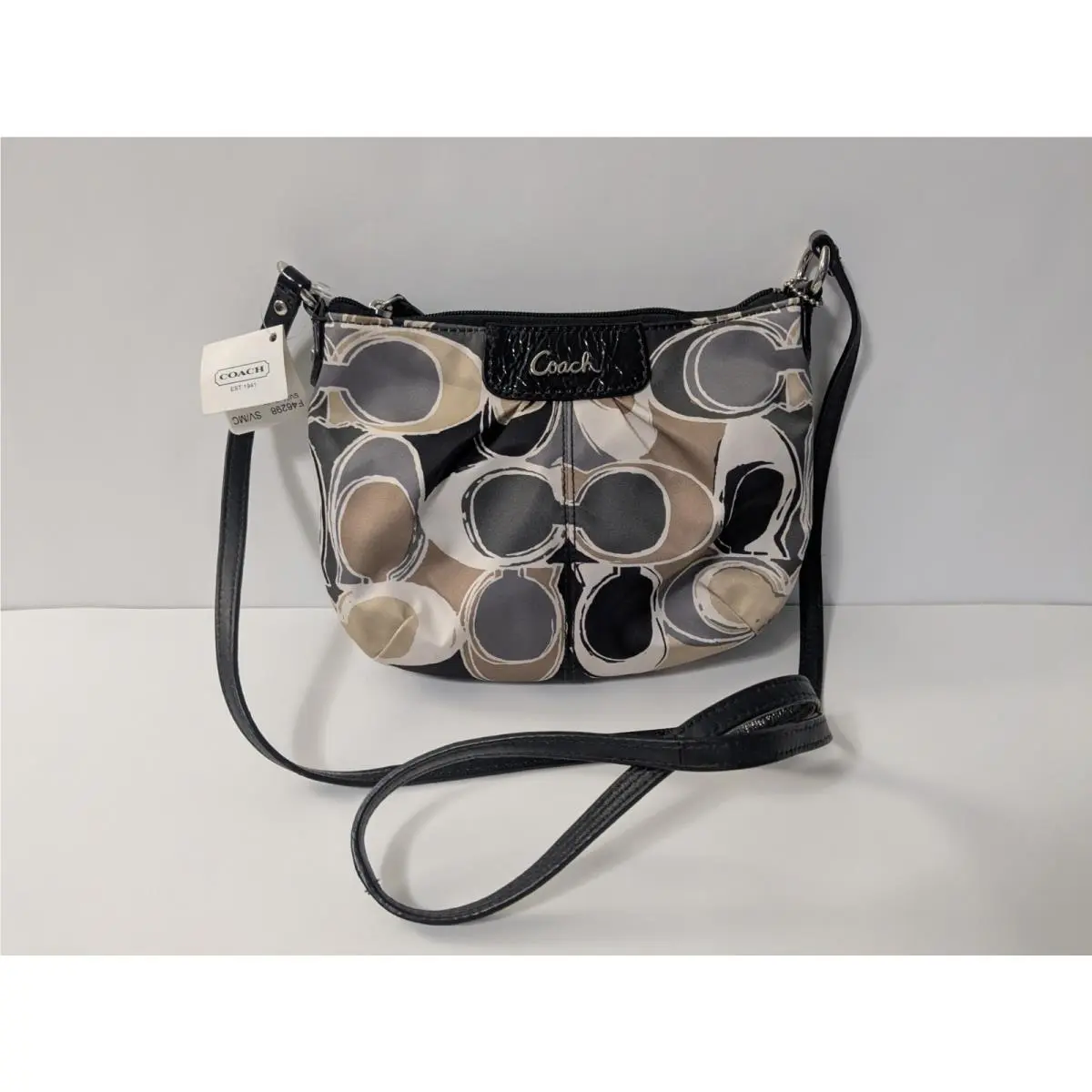 Coach Ashley Scarf Print Satin Shoulder Bag Black/brown/grey Sat