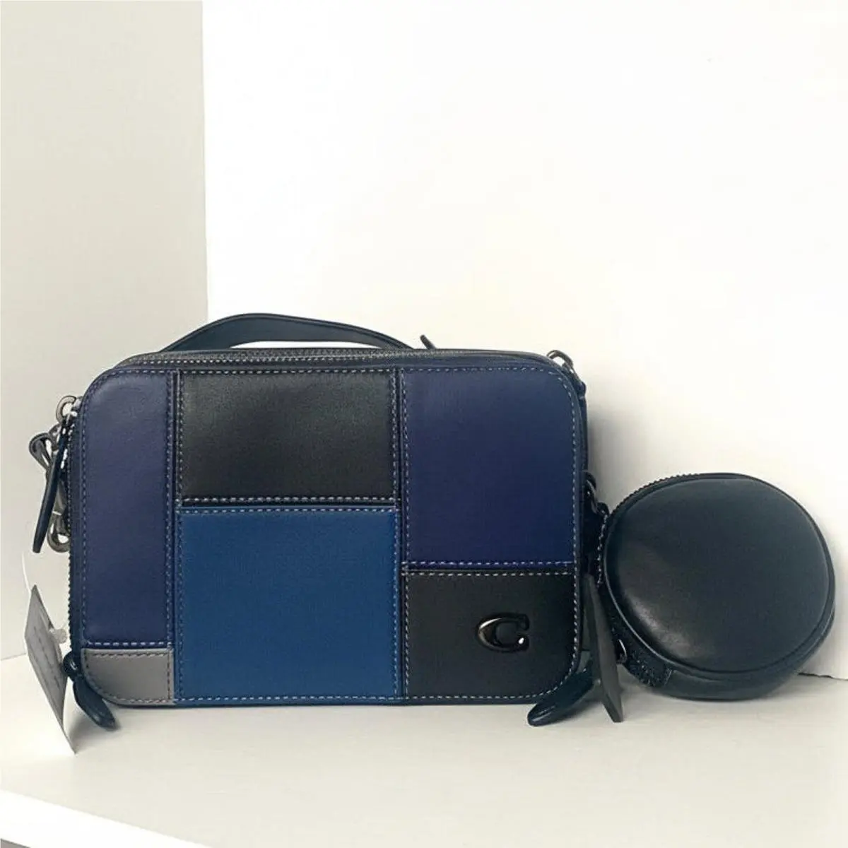 Coach Charter Crossbody 19 CW672 Blue Patchwork Leather Messenger Bag Men