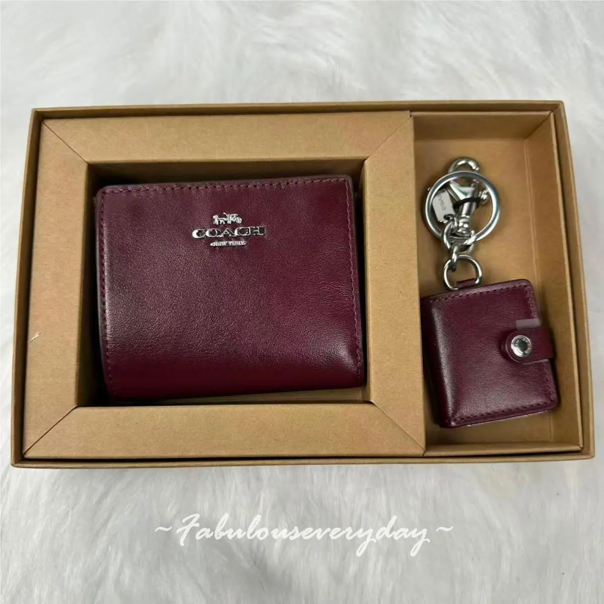 Coach Boxed Snap Wallet and Picture Frame Bag Charm In Leather/dark Wine CCL94