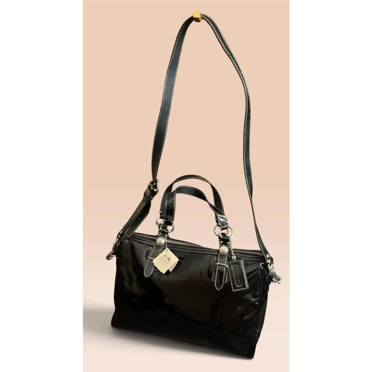 Nancycoach Black Patent Leather 2-way Crossbody Bag X24041