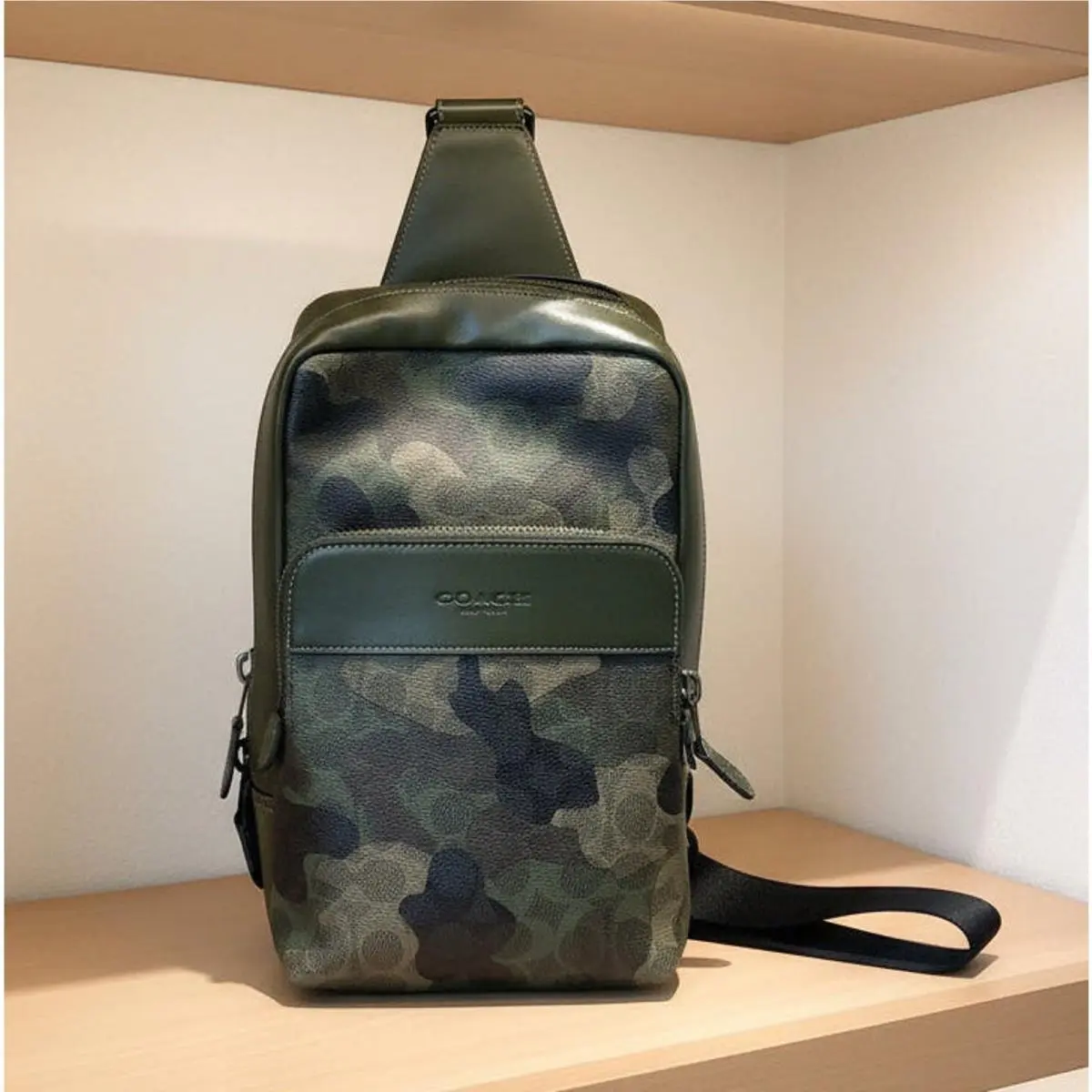 Coach Gotham Pack CAF37 Camo Green Signature Canvas Sling Crossbody Bag