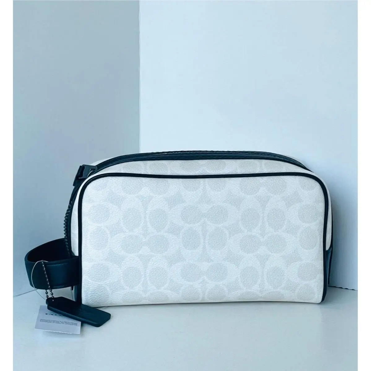 Coach Small Travel Kit CAR15 Chalk Black Signature Canvas Dopp Toiletry Bag