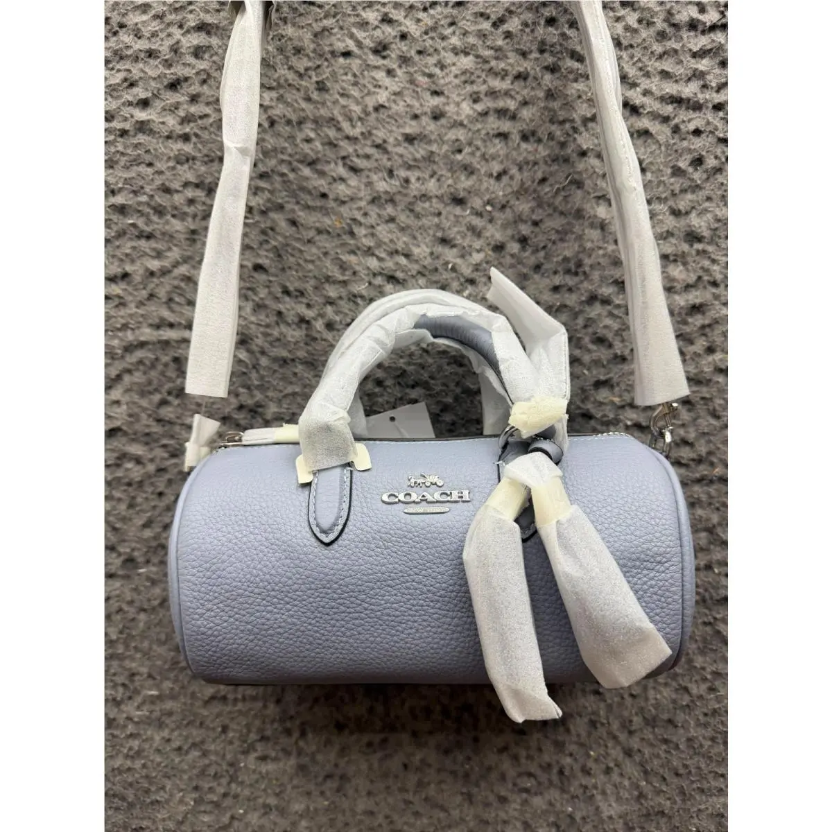 Coach Lacey Pebbled Leather Crossbody Mini Barrel Bag Grey Mist CJ571