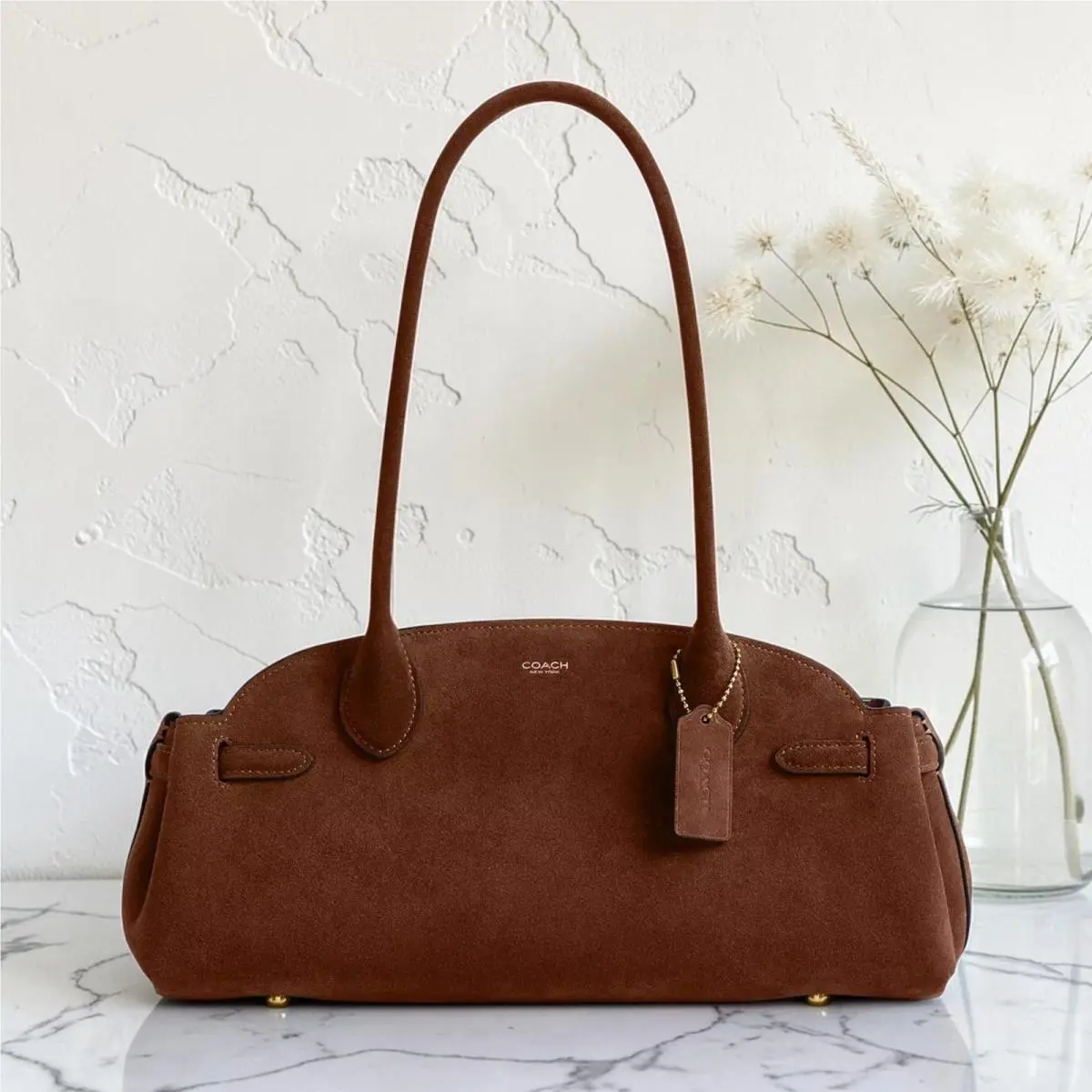 Coach Empire Carryall 34 Suede Shoulder Bag Brass Warm Brown CBN41 Satchel