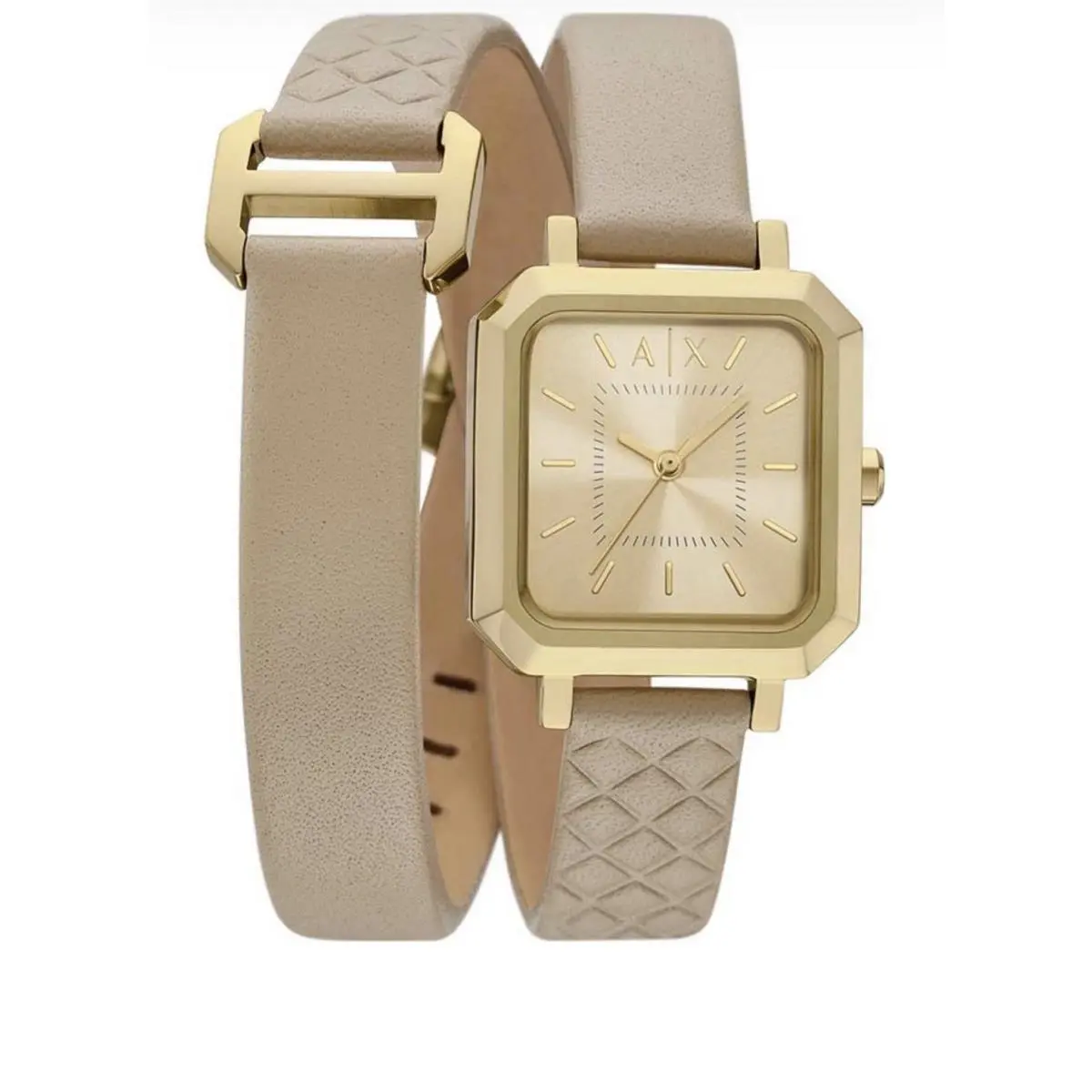 AX5728 Gold Dial Brown Double Wrap Strap 27mm Women’s Watch by Armani Exchange