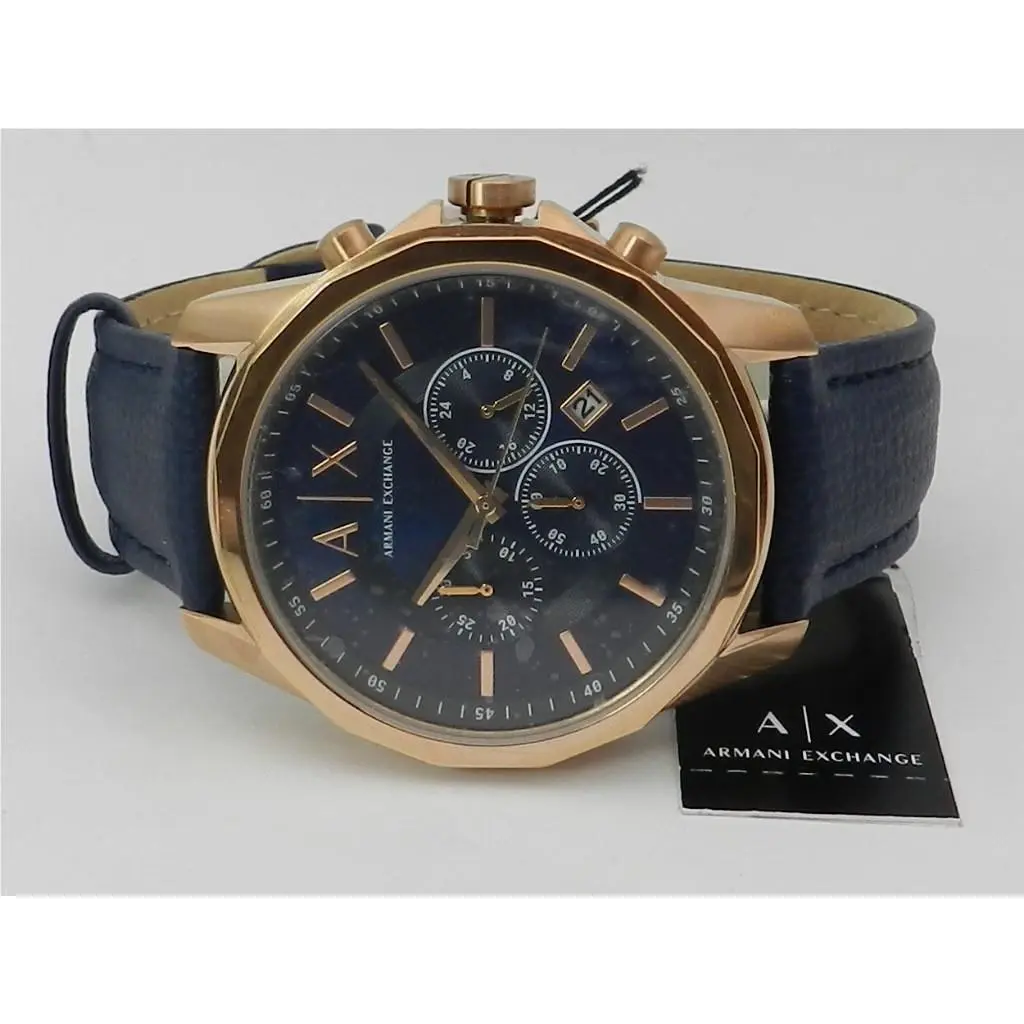 A X Armani Exchange Men`s Chronograph Blue Leather Strap Watch 44mm