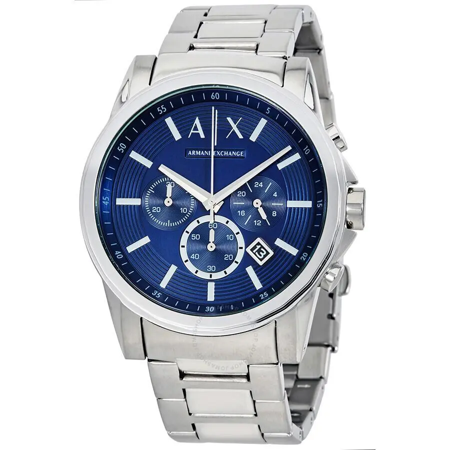 Men`s Silver Tone Stainless Blue Dial Chronograph Watch AX2509 by Armani Exchange