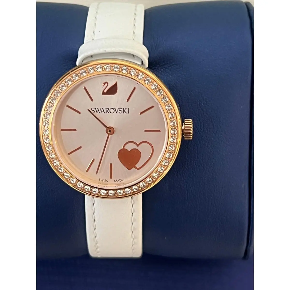Daytime Heart Watch 5179367 Rose Gold White Leather Women Wristwatch by Swarovski