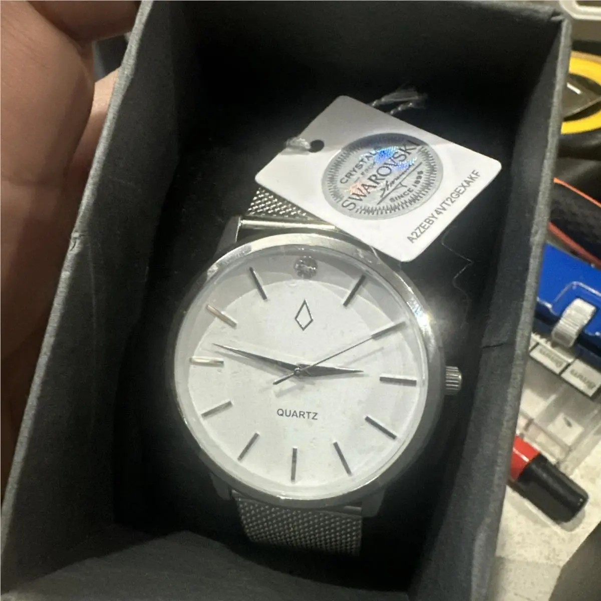 Works Nic Syd  Crystal Silver Tone 40mm Mesh Band Unisex Watch W Box by Swarovski